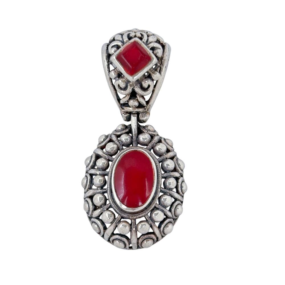 Vintage Sterling Silver 925 Red Enamel Pendant